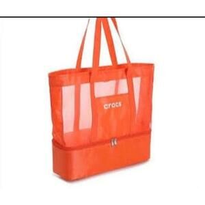 Crocs Orange Mesh Tote Bag Large Beach Pool Carryall Lightweight cooler zip base